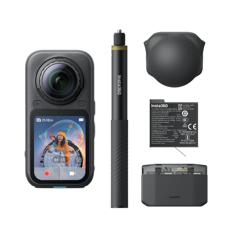 Insta360 X6 Essentials Bundle – 8K 360° Action Camera, Dual 1/1.1" Sensors, Extra Battery, Charging Case & Invisible Selfie Stick, Midnight Black