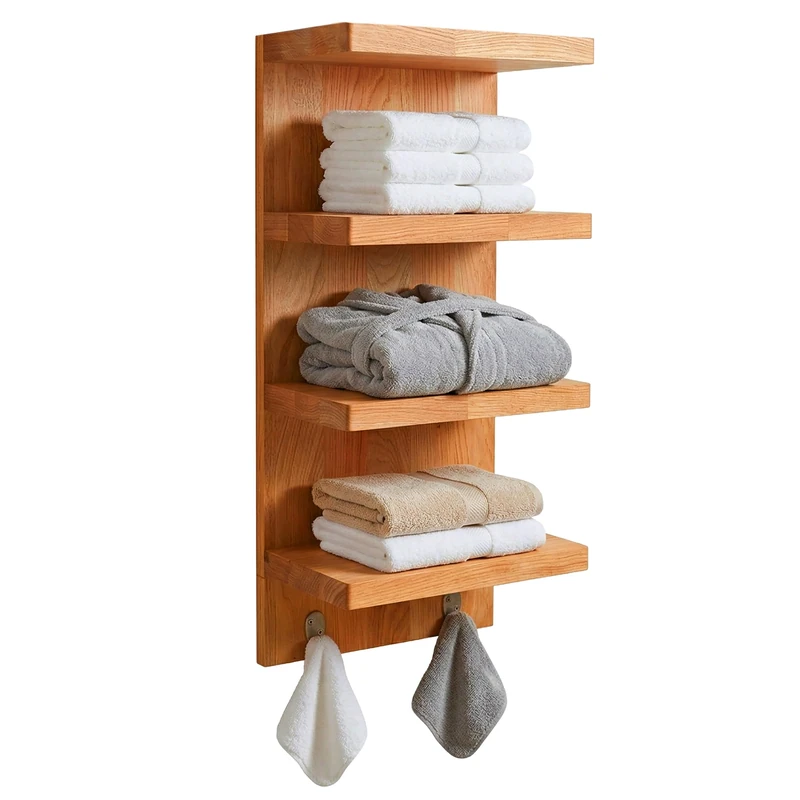 Relaxdays Wall Shelf, HxWxD: 60 x 28 x 16 cm, walnut, natural