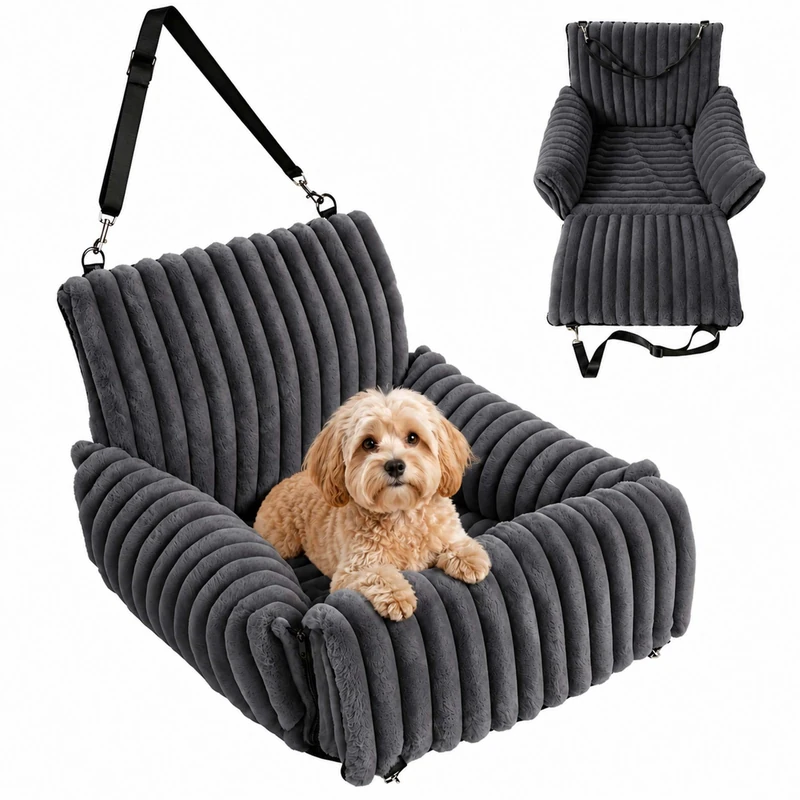 Relaxdays dog car seat, small dogs up to 8 kg, soft, washable, grey