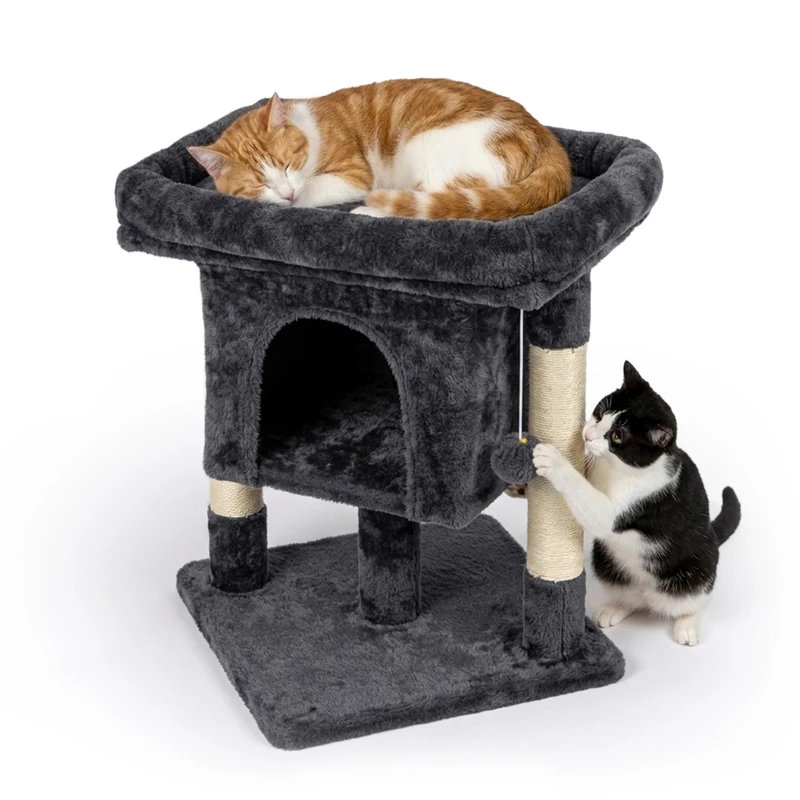 Relaxdays Cat Tree, with cave, 2 sisal posts & resting area, dark grey