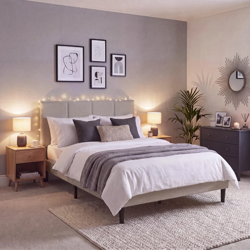 Vida Designs Velmora King Fabric Bed Frame | Beige Linen | 101-110H x 157.5W x 207.5D cm | Soft Cushioned & Adjustable Headboard | Underbed Storage | Slatted Base | Minimalist Style