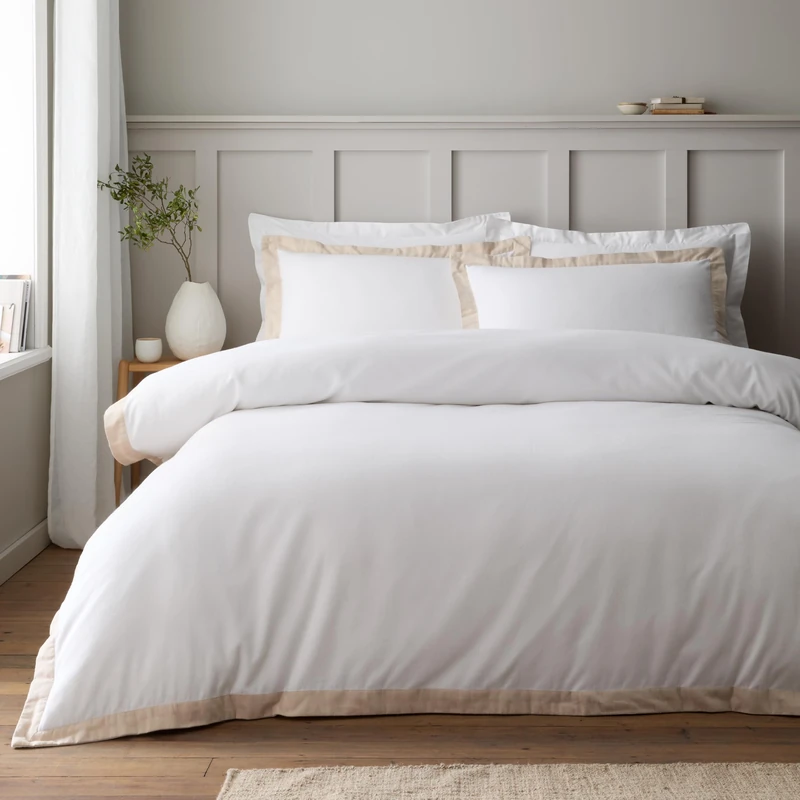 Bianca Brushed Cotton Tailored Double Duvet Cover Set White/Natural
