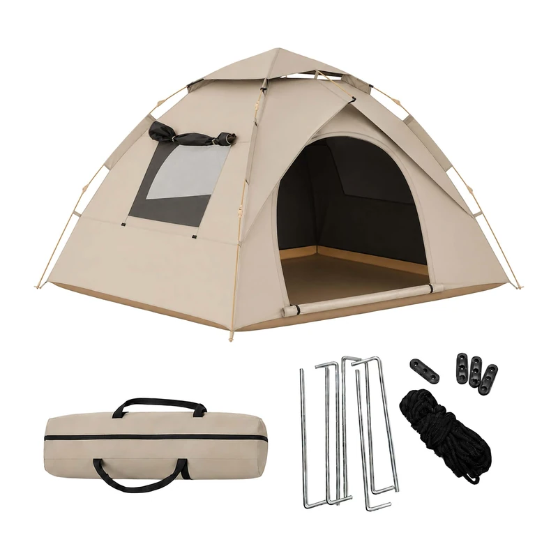 Relaxdays pop-up camping tent, sleeps 3–4, automatic setup, beige