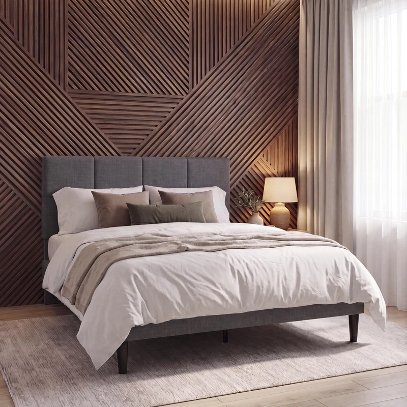 Vida Designs Velmora King Fabric Bed Frame | Dark Grey Linen | 101-110H x 157.5W x 207.5D cm | Soft Cushioned & Adjustable Headboard | Underbed Storage | Slatted Base | Minimalist Style
