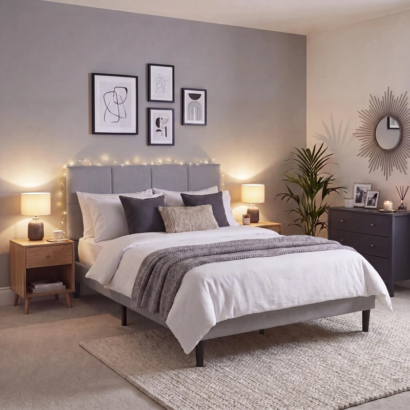 Vida Designs Velmora King Fabric Bed Frame | Light Grey Linen | 101-110H x 157.5W x 207.5D cm | Soft Cushioned & Adjustable Headboard | Underbed Storage | Slatted Base | Minimalist Style