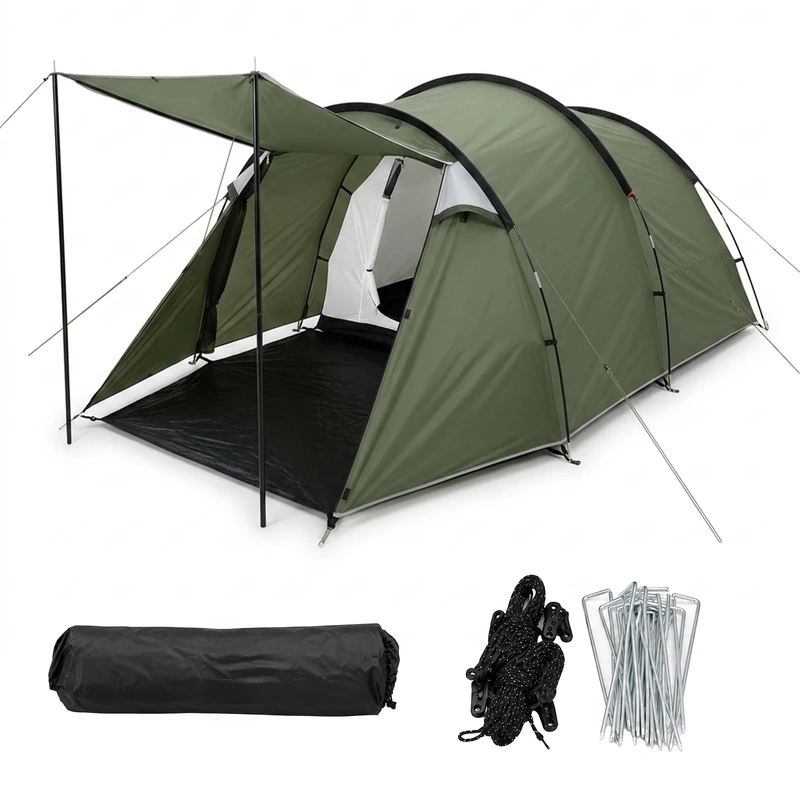 Relaxdays tunnel tent, sleeps 2–3, with vestibule & awning, green