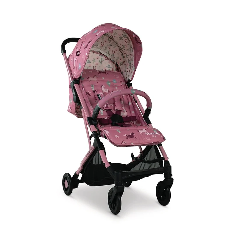 Cosatto Yo Travel Stroller - Baby Pushchair Lightweight Compact Fold from Birth to 25kg - Airline Compatible, One Hand Easy Fold, Large 8kg Shopping Basket, Raincover & Bumper Bar (Pony Party)
