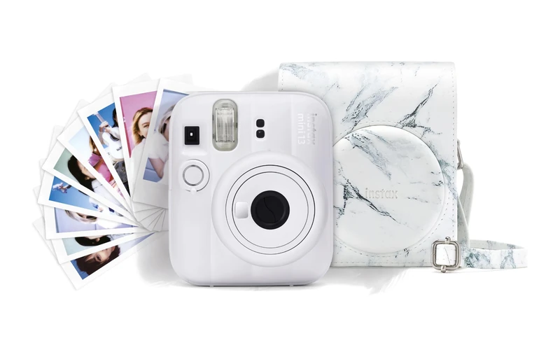 instax mini 13 instant camera, case, film and stickers white marble bundle