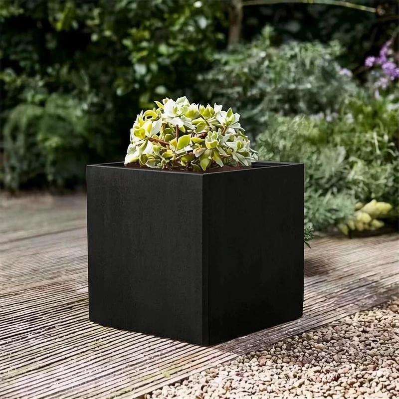 Nicoman Corten Steel Cube Planter, Indoor & Outdoor, 50x50x50 cm, Matte Black finish, Weathering Steel, Square, Freestanding Garden Planter