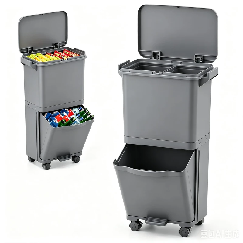 GiantexUK 40L Pedal Bin (42x28x74cm, with Removable Bins, Grey)
