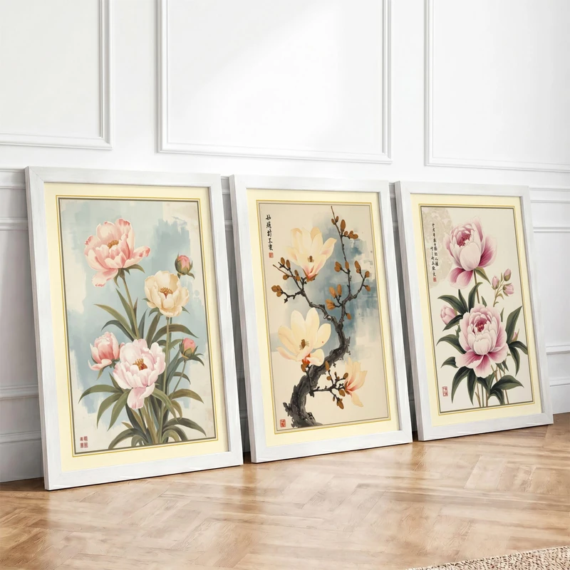 East Asian Botanical Studies Botanical Set of 3 Framed Wall Art Prints A1
