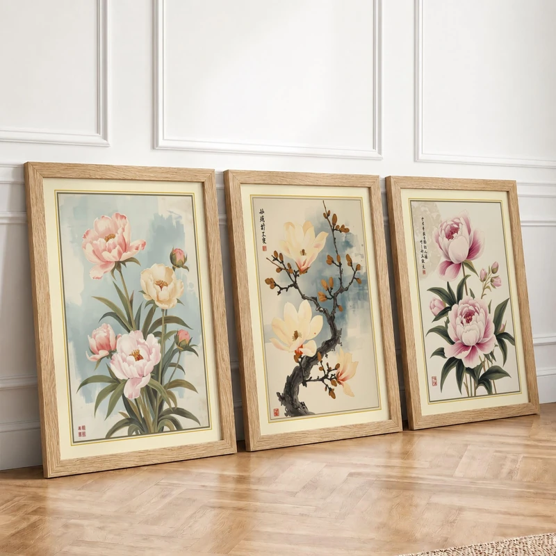 East Asian Botanical Studies Botanical Set of 3 Framed Wall Art Prints A3