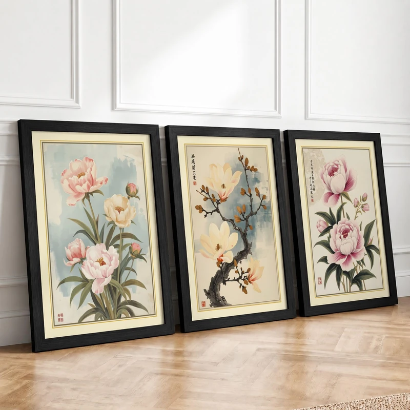 East Asian Botanical Studies Botanical Set of 3 Framed Wall Art Prints A2