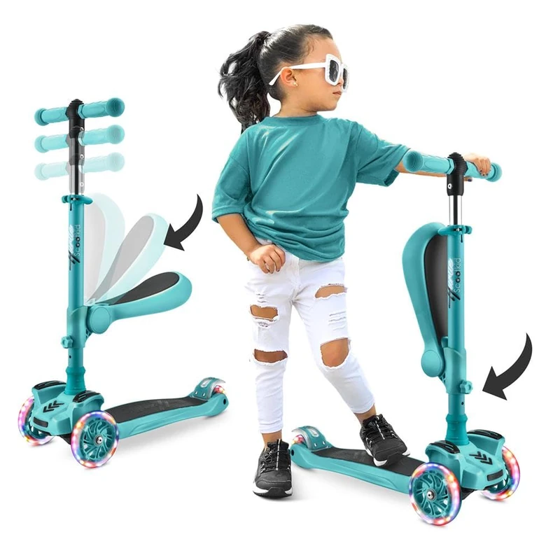 Hurtle 3-Wheel Try Scooter for Kids -Ages 1+ years, Flip-able Seat, Foldable, Flashing Lights, Adjustable Height