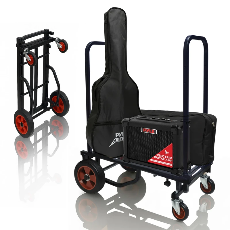 Pyle Adjustable Folding Utility Cart, Heavy-Duty Trolley & Multi-Purpose Equipment Cart w/Wheels, Extends from 60cm to 102cm, Lightweight & Durable for Easy Transport