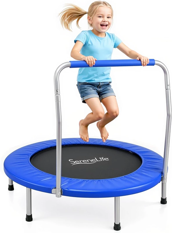 SereneLife Foldable Trampoline for Adults and Kids 91/102cm, Indoor Outdoor Mini Fitness Rebounder with Foam Handle, Compact Exercise Equipment for Home and Garden Workouts