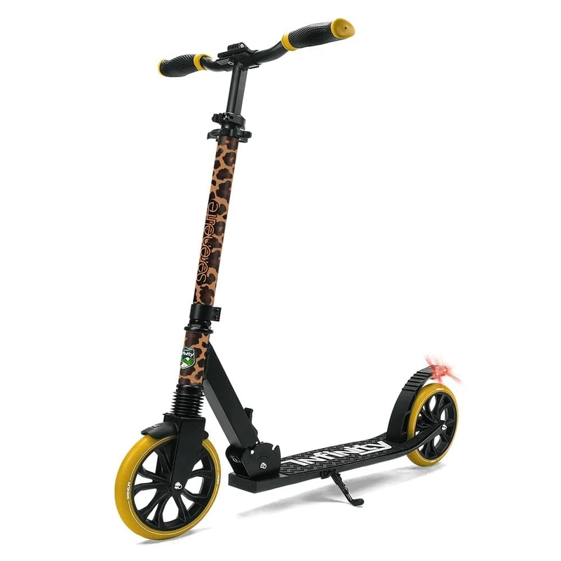 SereneLife Lightweight and Foldable Kick Scooter - Comfortable T-Bar Handlebar, Adjustable Scooter for Teens and Adult, Alloy Deck with High Impact Wheels, Durable ABEC-7 Bearings, (Leopard)