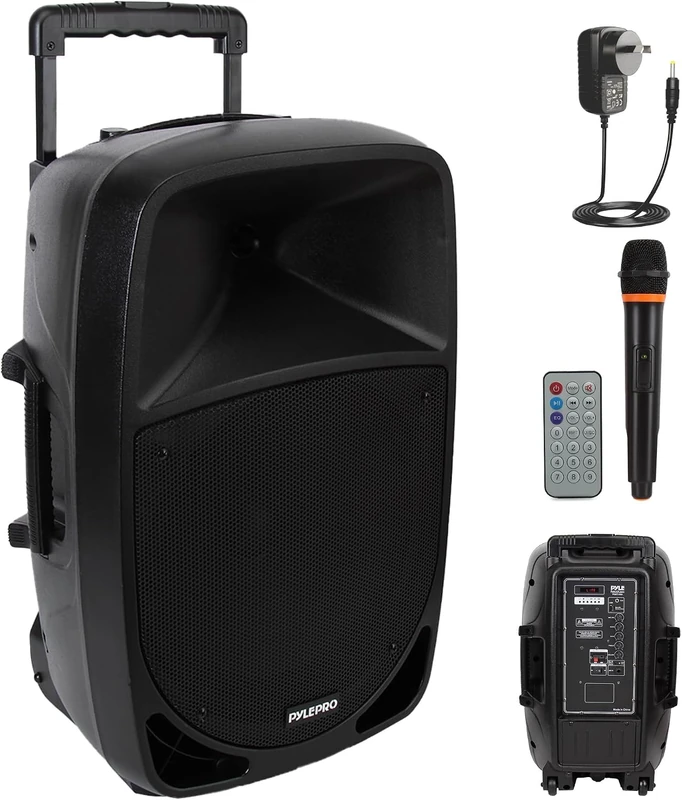 Pyle Portable PA Bluetooth Speaker – 1200W Rechargeable with 30cm Subwoofer, 7.6cm Tweeter, Wireless Microphone, Party Lights, USB/SD/Radio, DJ Speaker with Recording Function