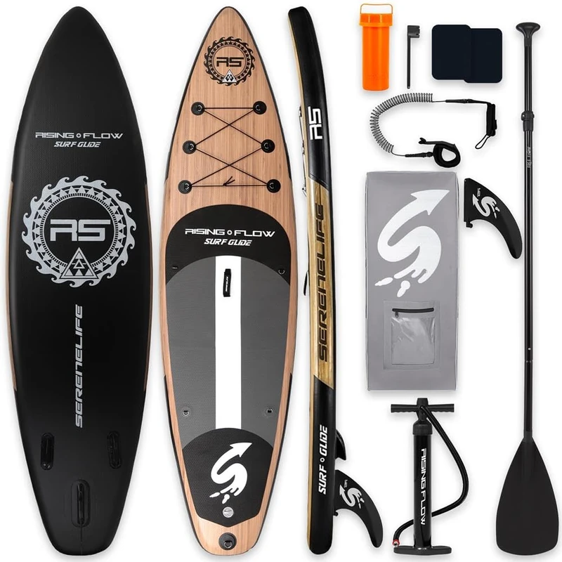 SereneLife 10’6” Inflatable Stand Up Paddle Board with Premium SUP Accessories - 32” Wide Stable Design with Non-Slip EVA Deck Pad, For Youth and Adults, 350 lbs. Capacity