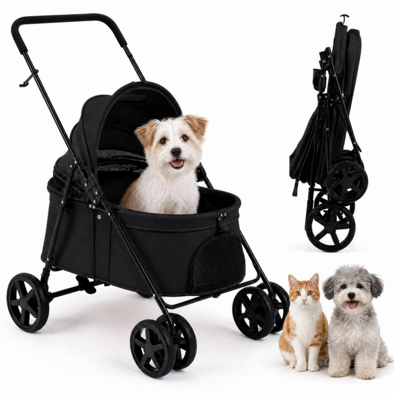GYMAX Pet Stroller for Small Medium Dogs, Foldable Carrier Stroller (Black)