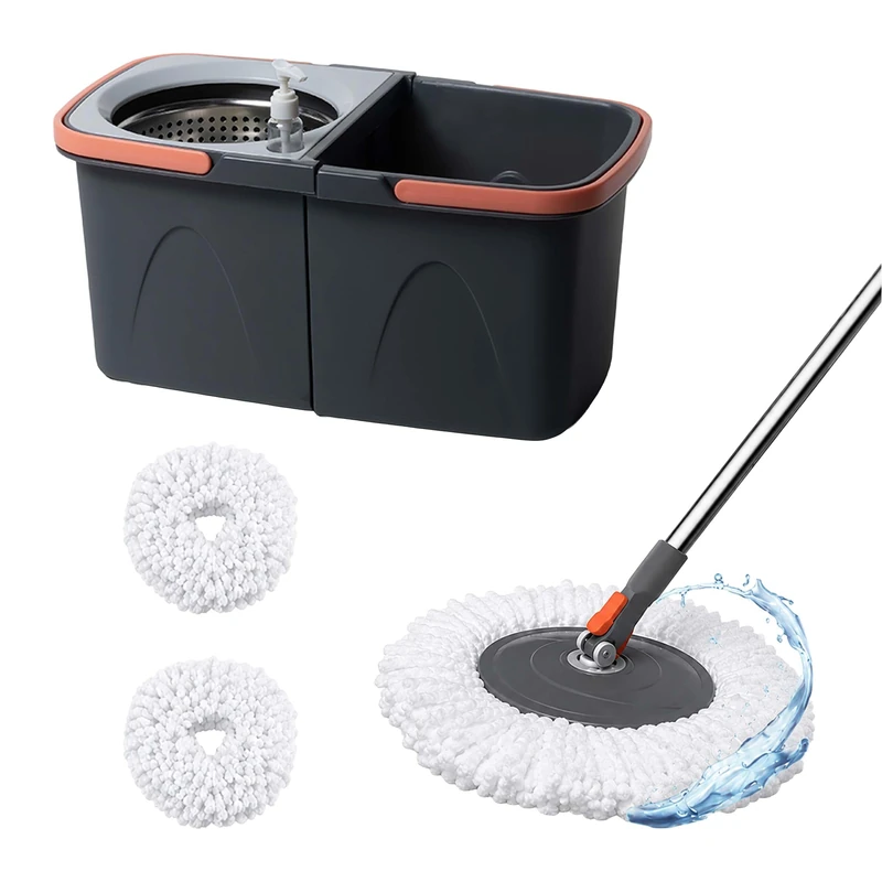Relaxdays Mop Set, 14L bucket & wringer, stackable, grey