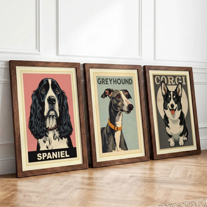Vintage Dog Breed Studies Vintage Set of 3 Framed Wall Art Prints A2