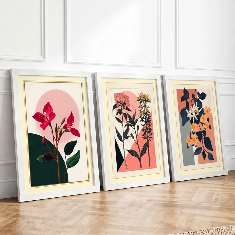 Modern Botanical Panels Botanical Set of 3 Framed Wall Art Prints A3