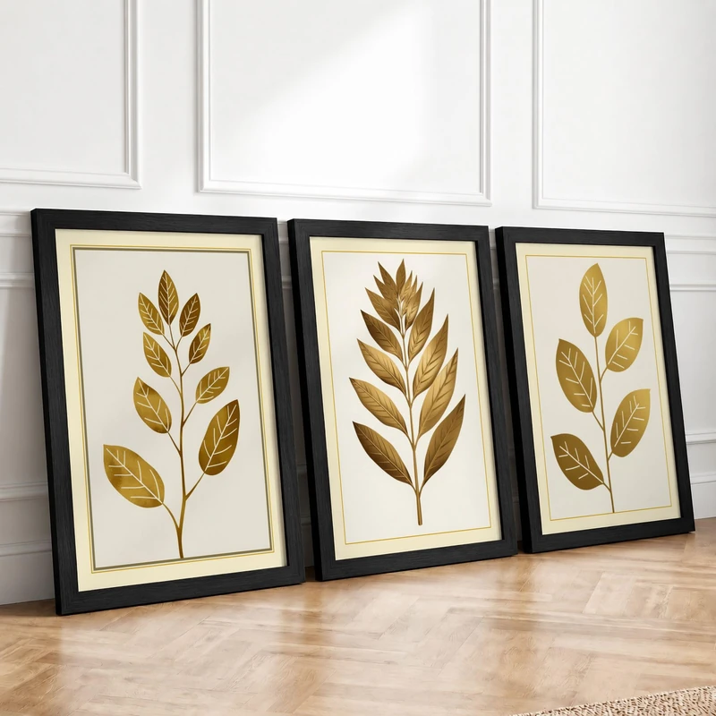 Golden Botanical Studies Botanical Set of 3 Framed Wall Art Prints A4