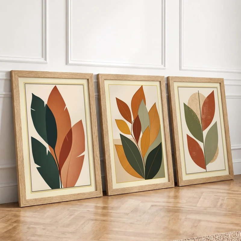 Modern Leaf Arrangements Botanical Set of 3 Framed Wall Art Prints A2