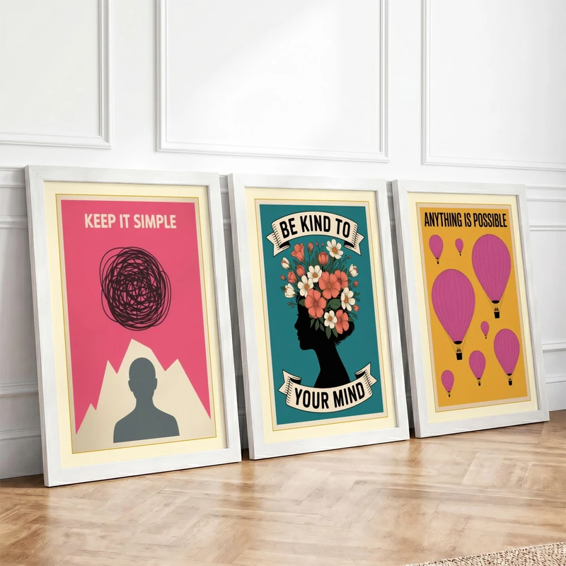 Mindful Growth & Optimism Modern Set of 3 Framed Wall Art Prints A4
