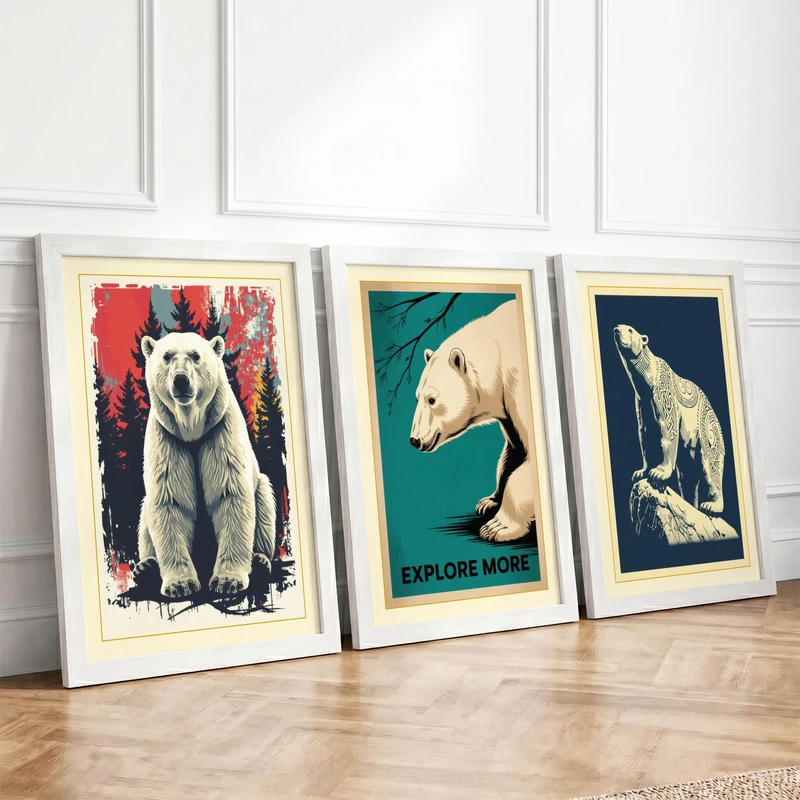 Polar Bears: Arctic Presence Eclectic Set of 3 Framed Wall Art Prints A4