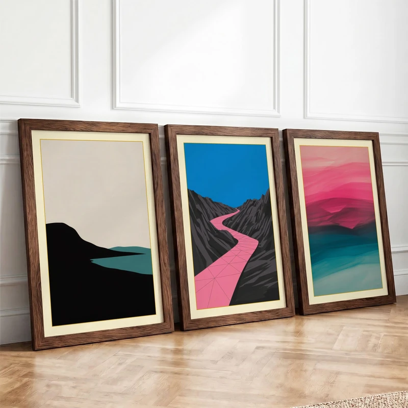 Modern Landscapes in Colour Modern Set of 3 Framed Wall Art Prints A4