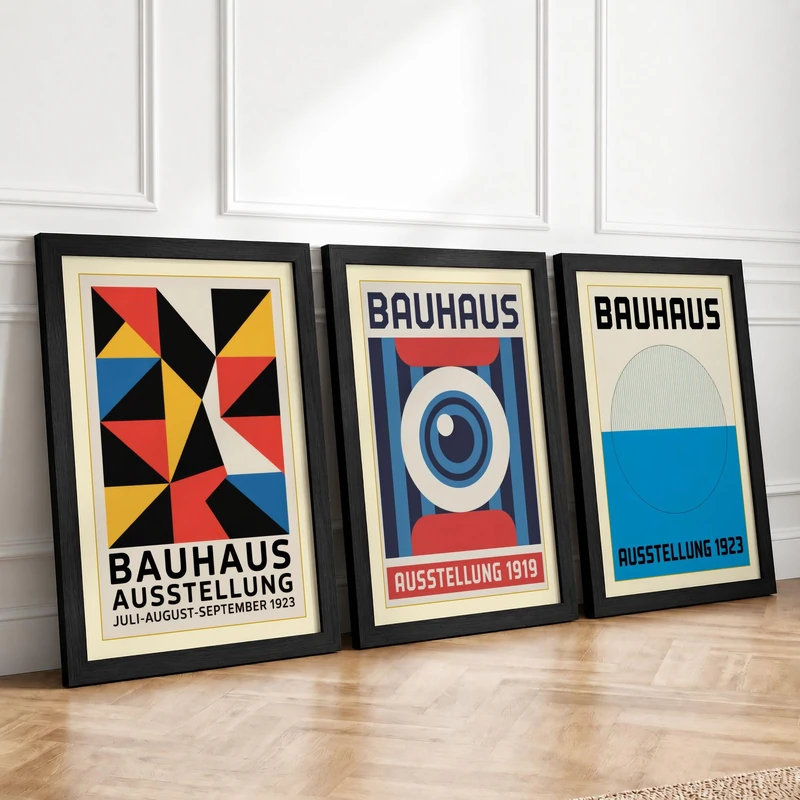 Bauhaus Design Exhibitions Geometric Set of 3 Framed Wall Art Prints A3