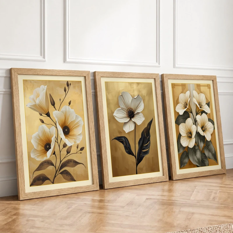 Delicate Botanical Blooms Botanical Set of 3 Framed Wall Art Prints A4