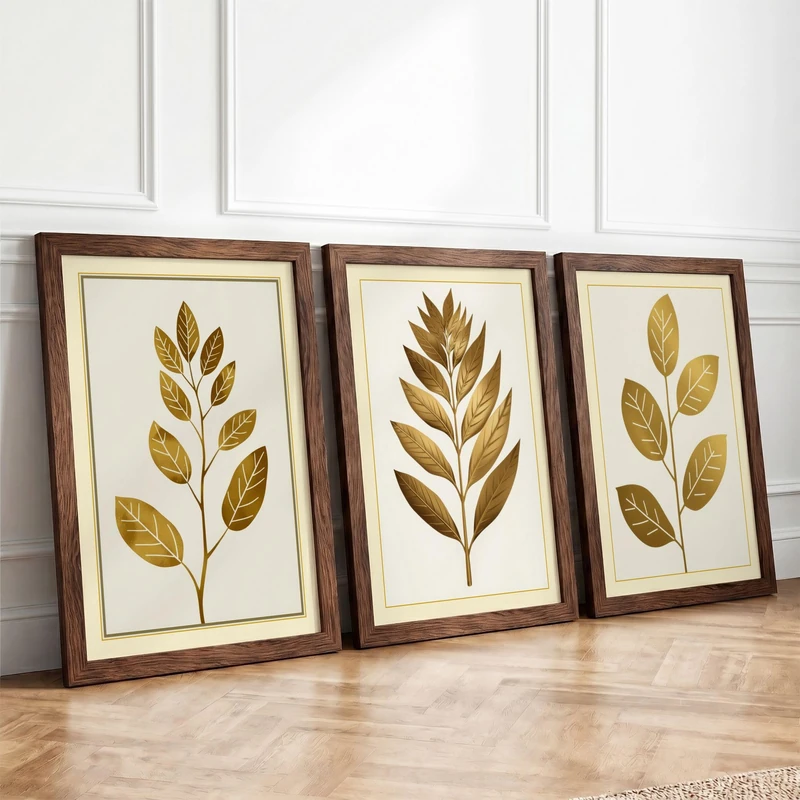 Golden Botanical Studies Botanical Set of 3 Framed Wall Art Prints A4