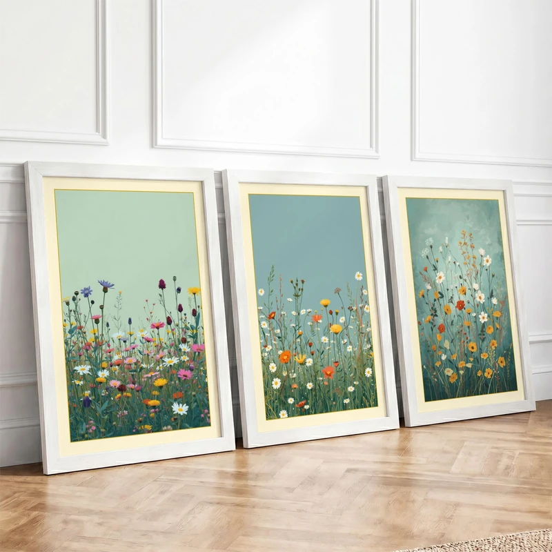 Wildflower Meadow Botanical Set of 3 Framed Wall Art Prints A4