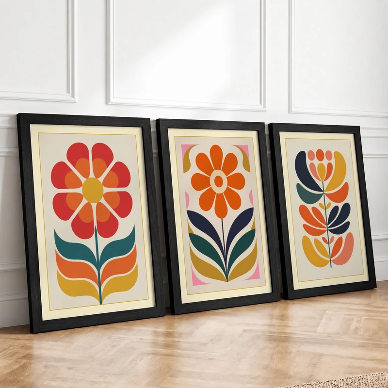 Mid-Century Blooms Mid-Century Set of 3 Framed Wall Art Prints A2