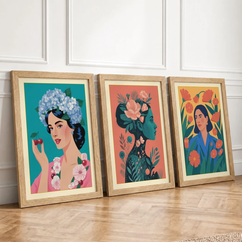 Women in Bloom Botanical Set of 3 Framed Wall Art Prints A4 (29.7×21cm)