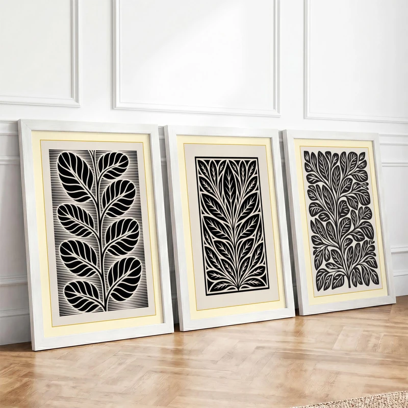 Botanical Linocut Studies Botanical Set of 3 Framed Wall Art Prints A3