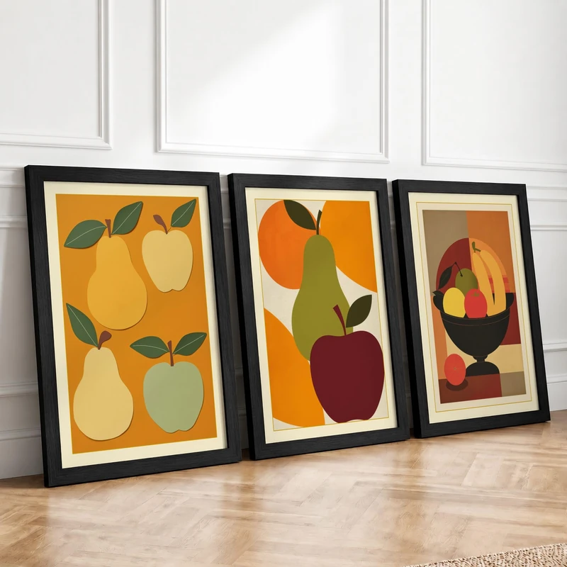 Vintage Fruit Studies Retro Set of 3 Framed Wall Art Prints A4