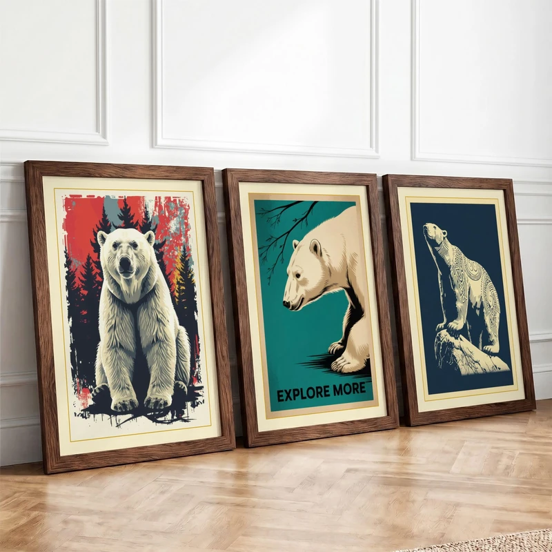Polar Bears: Arctic Presence Eclectic Set of 3 Framed Wall Art Prints A4