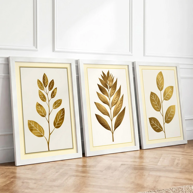 Golden Botanical Studies Botanical Set of 3 Framed Wall Art Prints A1