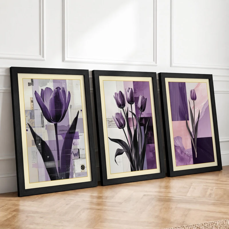 Modern Tulip Study Botanical Set of 3 Framed Wall Art Prints A2