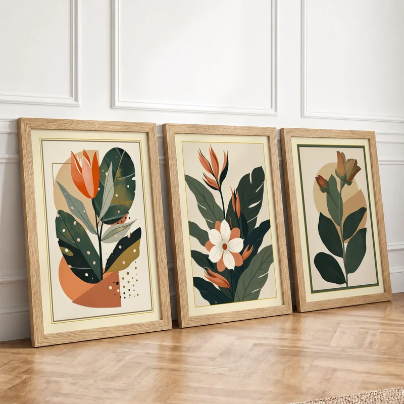 Modern Botanical Studies Botanical Set of 3 Framed Wall Art Prints A4