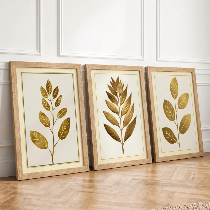 Golden Botanical Studies Botanical Set of 3 Framed Wall Art Prints A4
