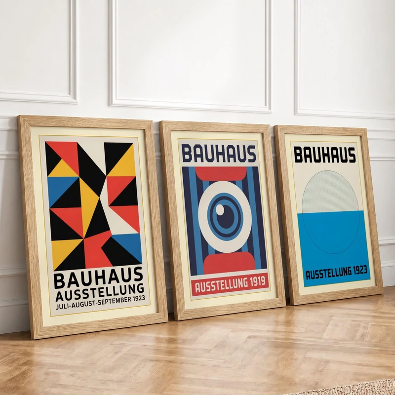 Bauhaus Design Exhibitions Geometric Set of 3 Framed Wall Art Prints A4