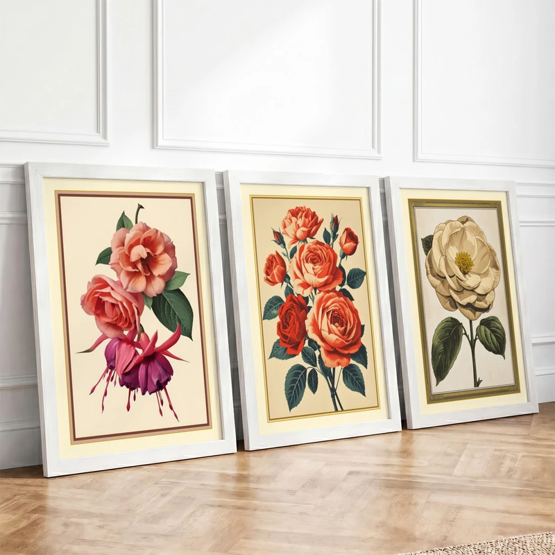 Botanical Rose Collection Botanical Set of 3 Framed Wall Art Prints A4