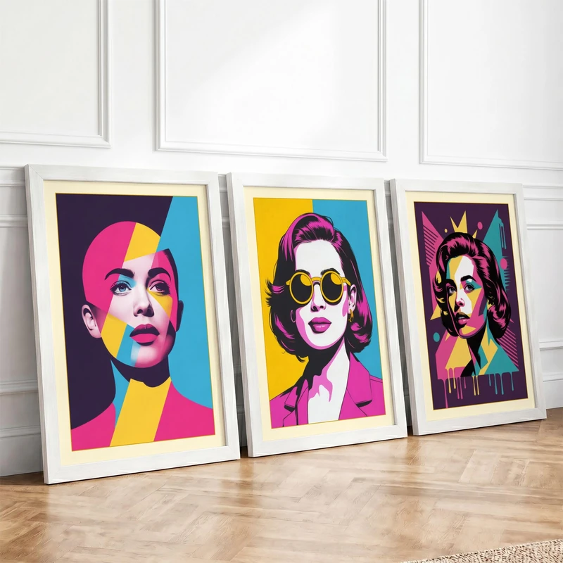 Modern Pop Art Portraits Modern Set of 3 Framed Wall Art Prints A4
