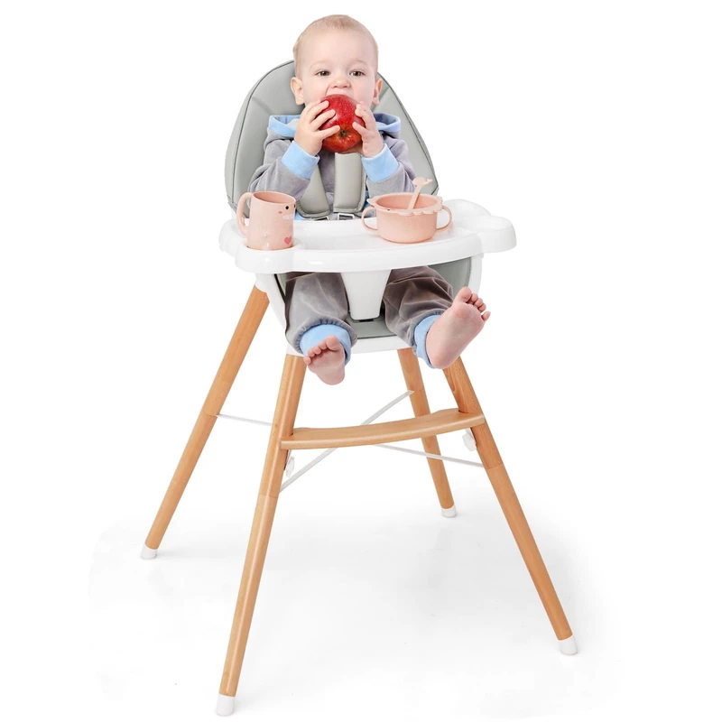 GYMAX Baby High Chair, Wooden Infant Highchair (Gray)