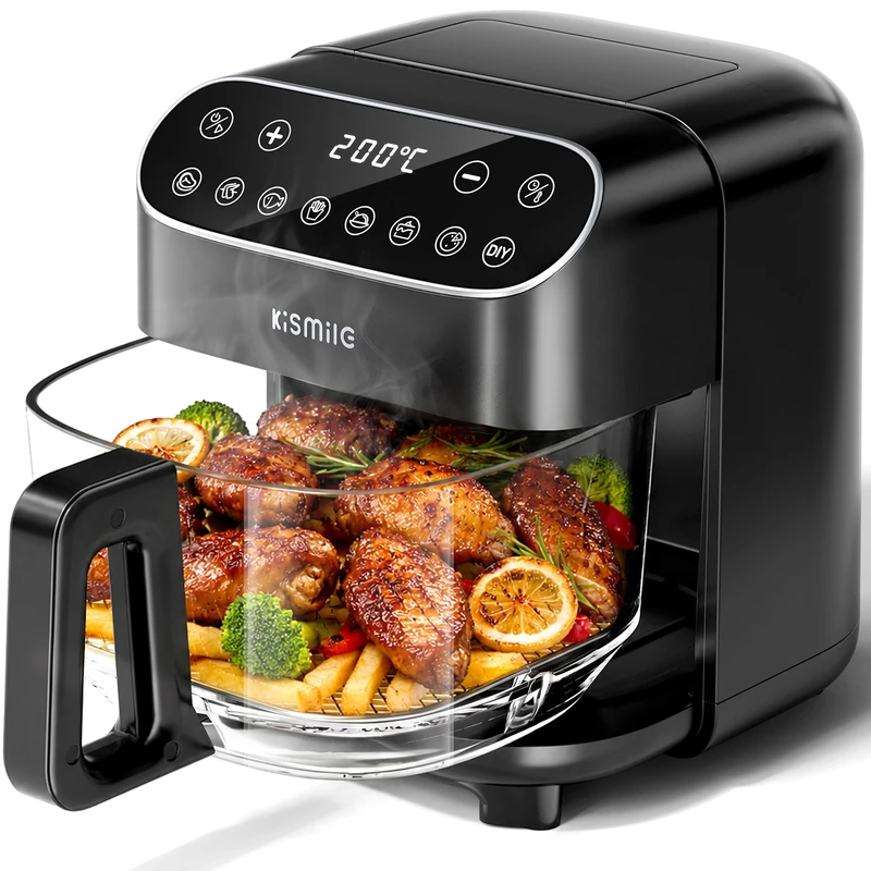 Kismile 4.7L Glass Air Fryer with Visible Basket, 8 Preset Modes, 1500W